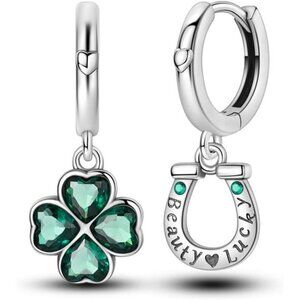 925 Sterling Silver Lucky Clover Drop Dangle Earrings Fashion Hoop Jewelry